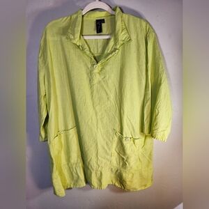 Focus 2 Pocket V-Neck 100% Cotton 3/4 Sleeve Green Sz XL